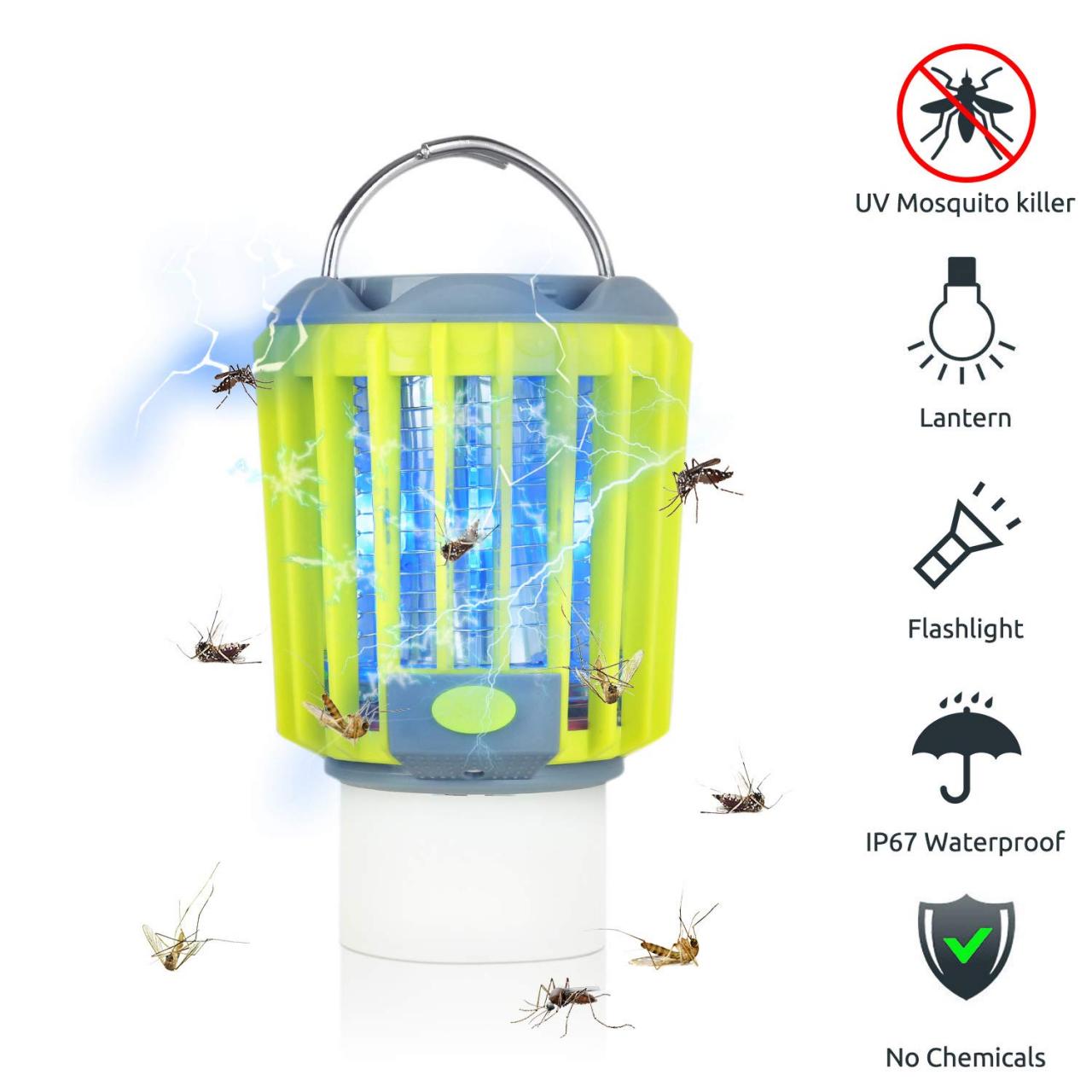 ERAVSOW Bug Zapper & LED Camping Lantern & Flashlight 3-in-1, Waterproof Rechargeable Mosquito Killer, Portable Compact Camping Gear for Outdoors