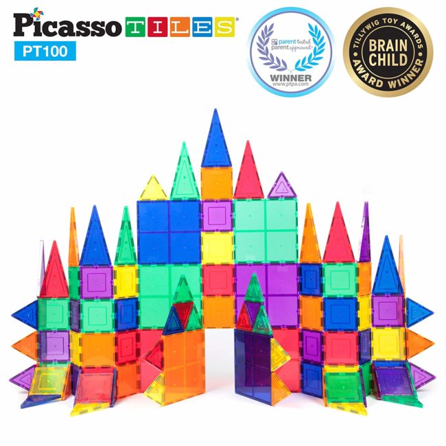 PicassoTiles 100 Piece Set Magnet Building Tiles Clear Magnetic 3D Building Blocks Construction Playboards for .99 (Lightning Deal)