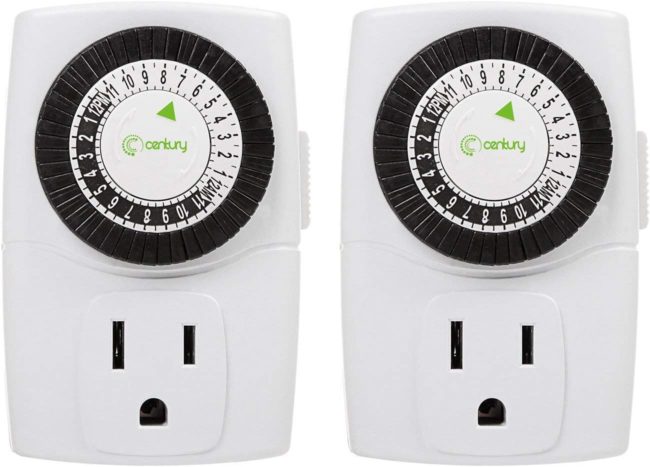 Century Indoor 24-Hour Mechanical Outlet Timer, 3 Prong, 2-Pack